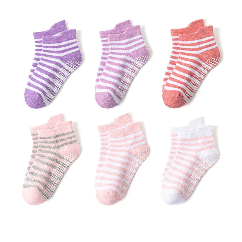 6 Pairs 0-5 Years Old Non-Slip Kids Socks with Grip Little Girls Boys Ankle Socks Infants Toddlers Children Floor Socks