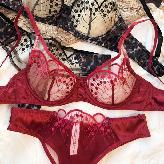 2 Pieces Women Bra and Panties Set Sexy Lace Embroidery Underwear French Ultra Thin Breathable Bras Summer Intimates Lingerie