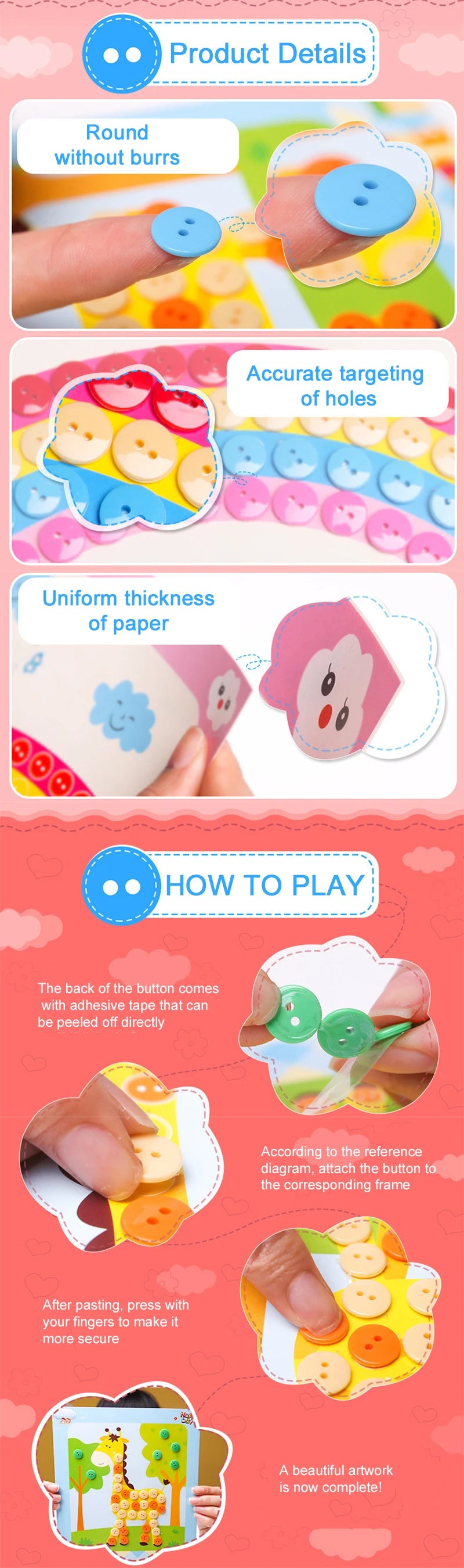 Children DIY Stickers Toys Button/Pompom/Diamond Early Education Kids Puzzle Handmade Creative Painting 3-6 Years Old Gifts TMZ