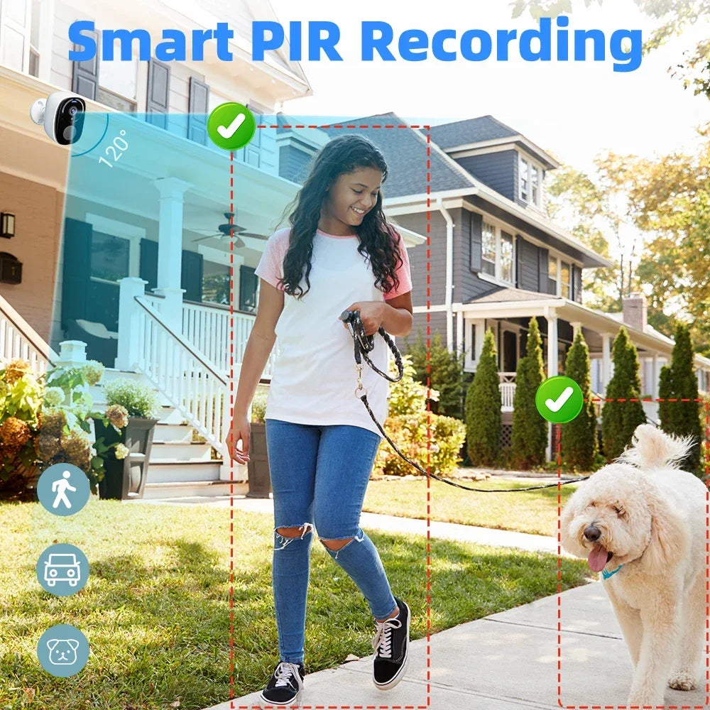 2K 5MP Solar Security Camera Wireless Outdoor Color Night Vision Battery Powered 2.4G WiFi, PIR, Waterproof, Two-Way Alexa