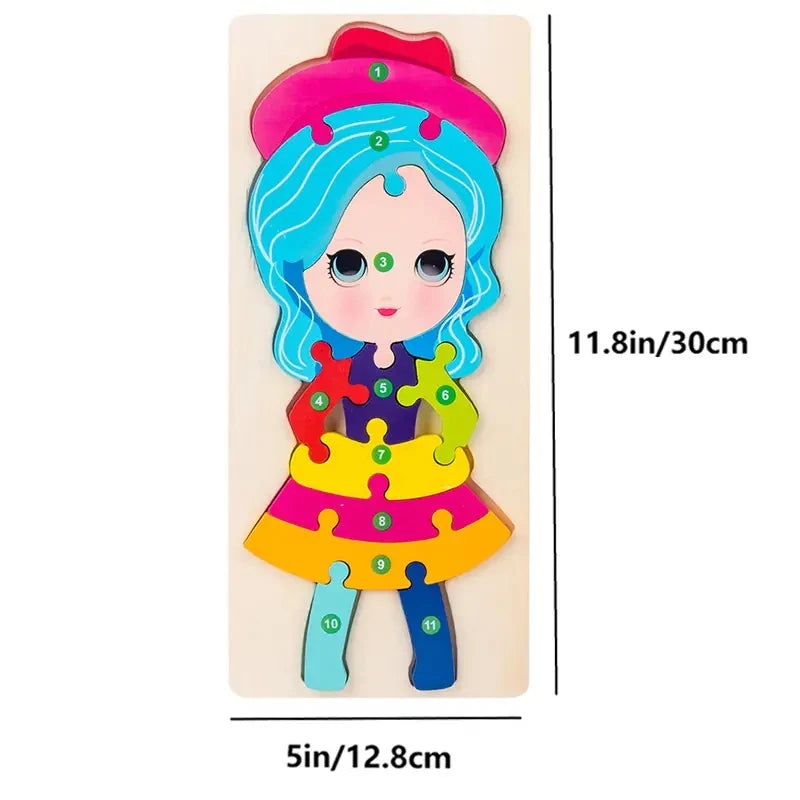 Wooden Puzzles for Kids,  Number Puzzle,  Dinosaur Puzzles and Animal ,Traffic,Characte Jigsaw Toys for Boy Girl Ideal Gift, 1-6