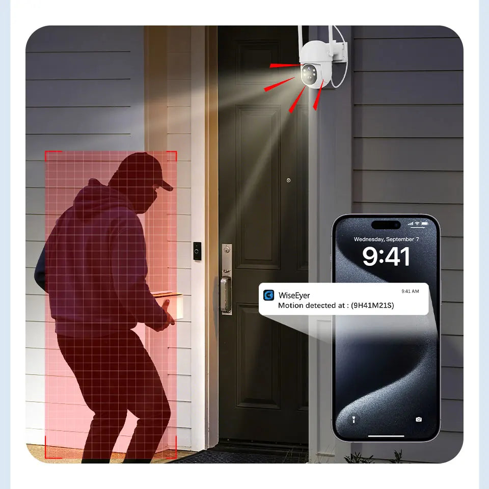 Solar Powered WiFi Security Camera Outdoor 3MP HD with Color Night Vision Two Way Audio Motion Detection & Pan - Tilt Control