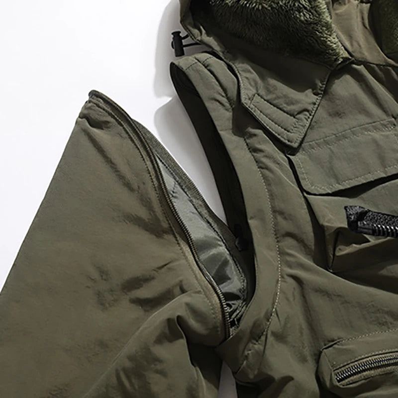 Waterproof Men Jackets Casual Work Coats Detachable Hooded Multi-Pocket Jackets Autumn Outdoor Windproof  Camping Outerwear Coat