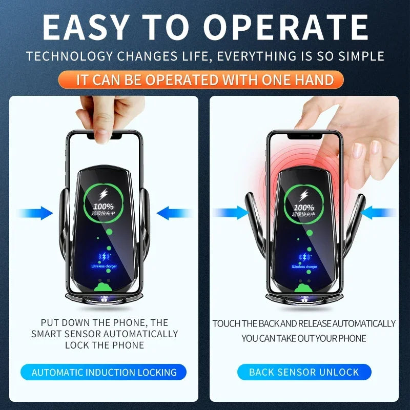 Q3 Smart Sensor Car Phone Wireless Charger 15W Fast Charging Auto-Clamping Car Phone Holder for iPhone and All Qi Enable Android