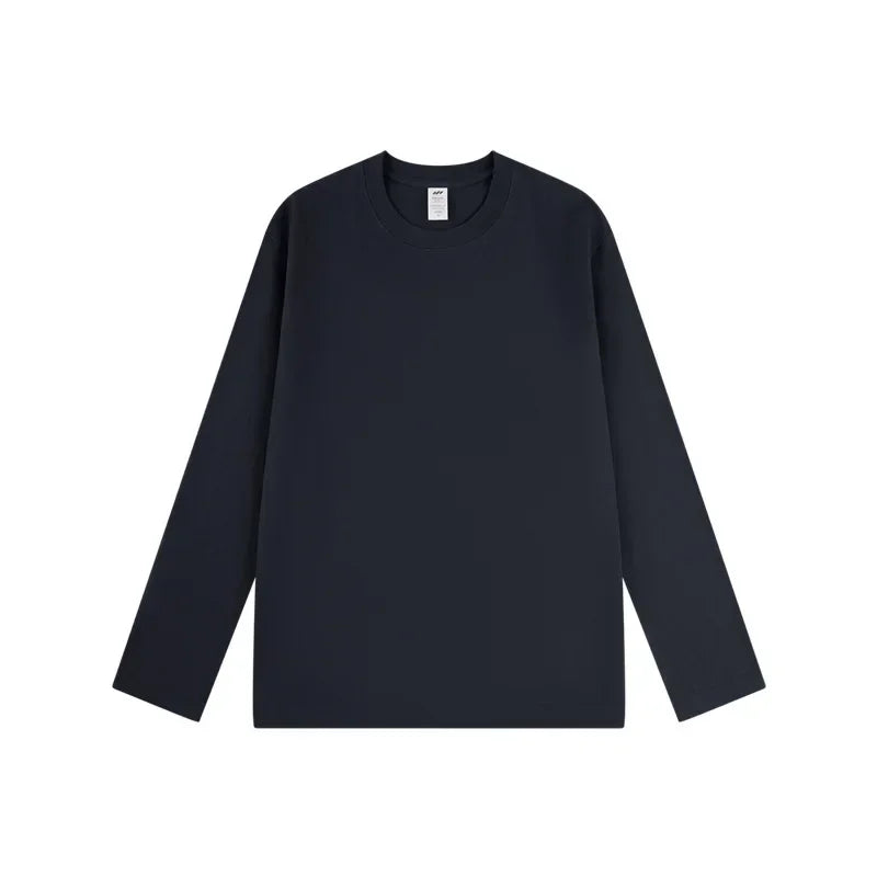 230G Men T Shirts Pure Combed Cotton Heavy Round Neck Solid Color Long-sleeved Men's T-shirt Loose Bottoming Shirt Tops For Male