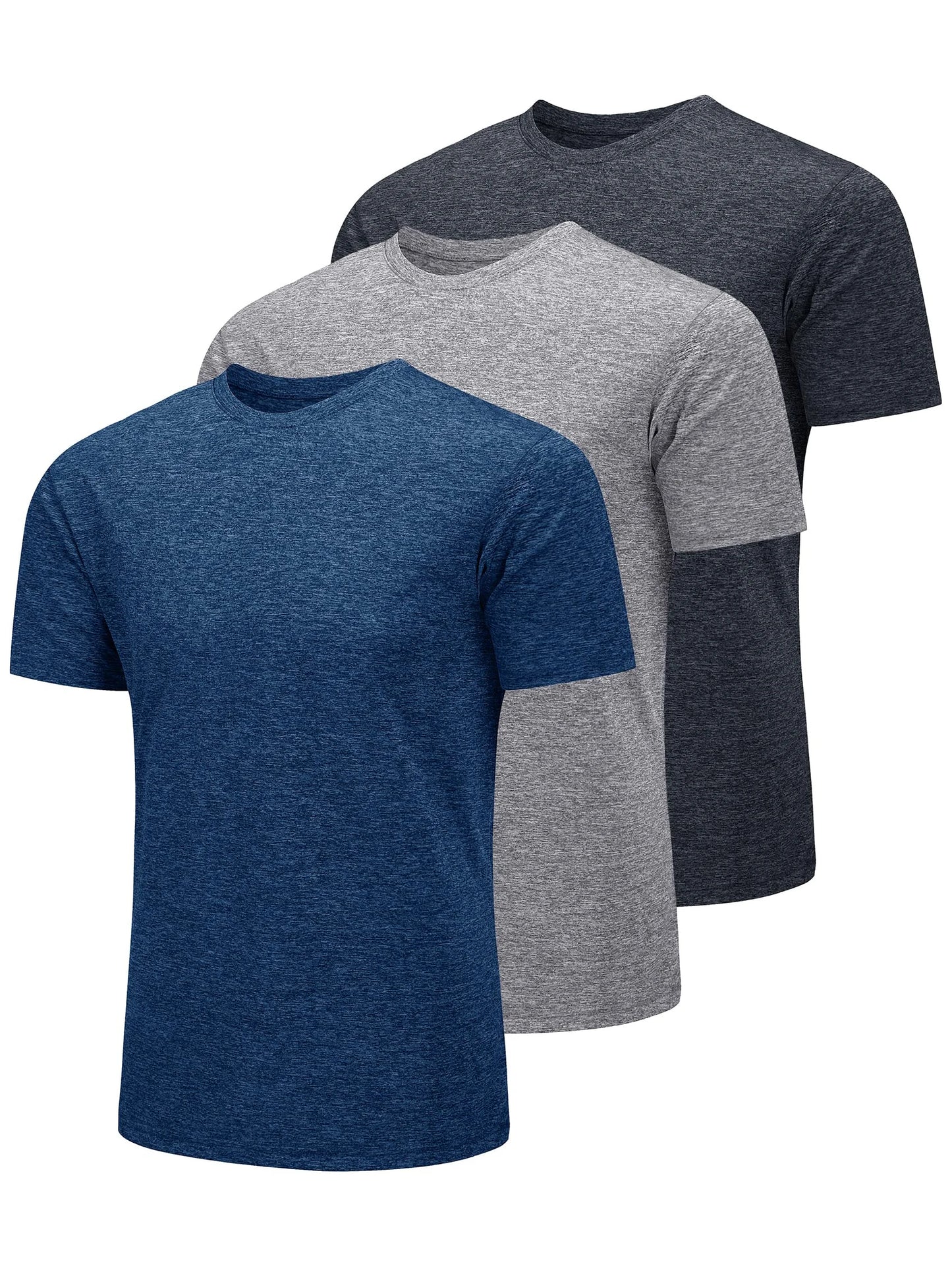 TACVASEN 3 Packs Summer T-shirts Mens Crew Neck Short Sleeve Shirts 3 Pieces/Lot Moisture Wicking Quick Dry Casual Tees Gym Tops
