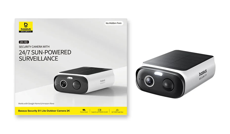 Baseus Security S1 Lite Solar Security Camera Wireless Outdoor Camera Continuous Power 2K Resolution 135°FOV IP67 Wifi Camera