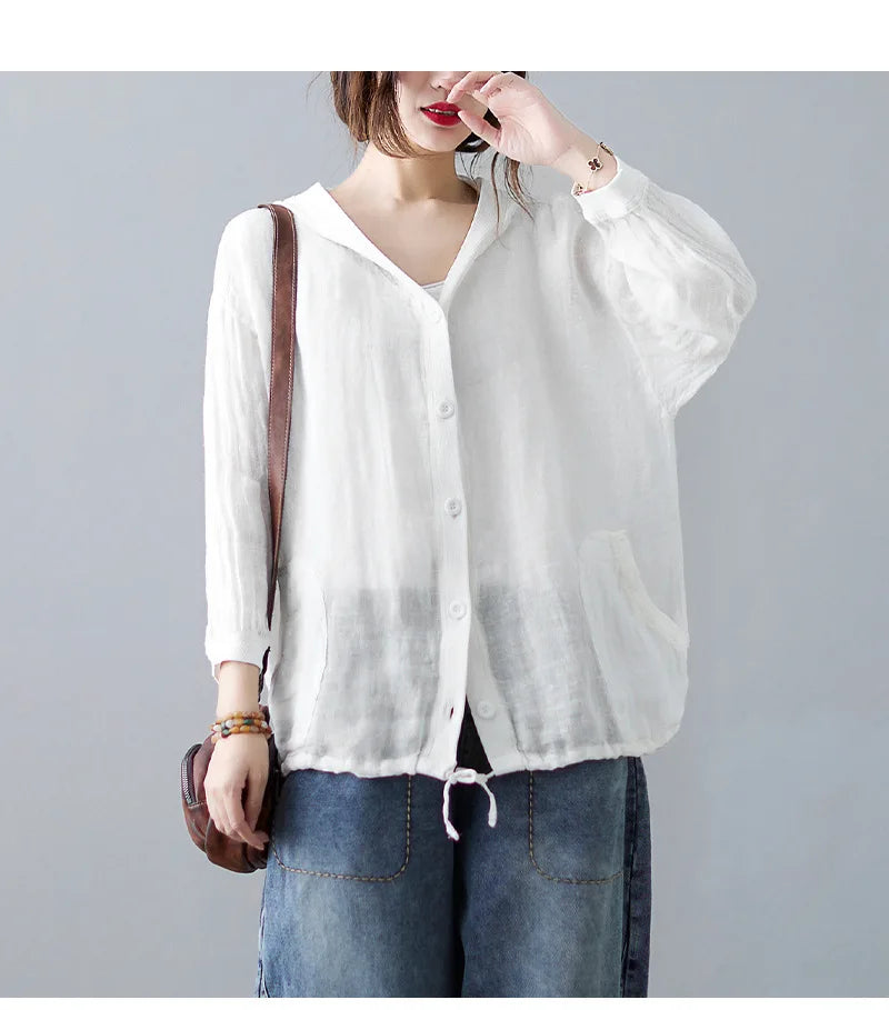 Women Summer Loose Hooded Sunscreen Casual Thin Jackets New Arrival Simple Style Solid Color Female Long Sleeve Hooded Coats