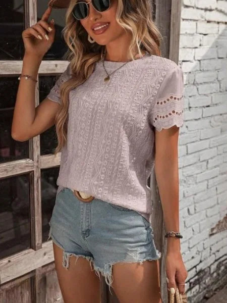 Women's T-shirt COTTON Tops 2024 Summer Street Hollowed Out Simple Solid Color V Casual Shirt Y2k T Shirt White Blusa Mujer Moda
