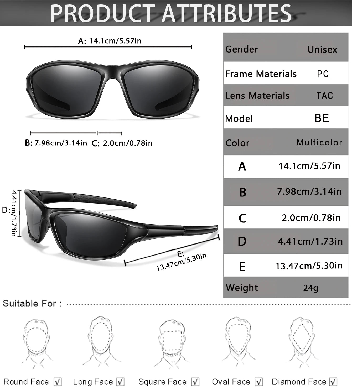 Men and Women Polarized Fishing Sunglasses Outdoor Sports Cycling Driving Hiking Eyewear Camping Travel Transparent Frame UV400