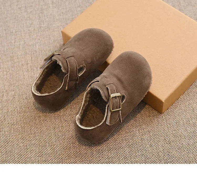 Children Flat Shoes Suede for Winter Kids Moccasins Non-slip Soft Sole 2024 Brand New Boys Girls Leather Shoes Warm Retro Trendy