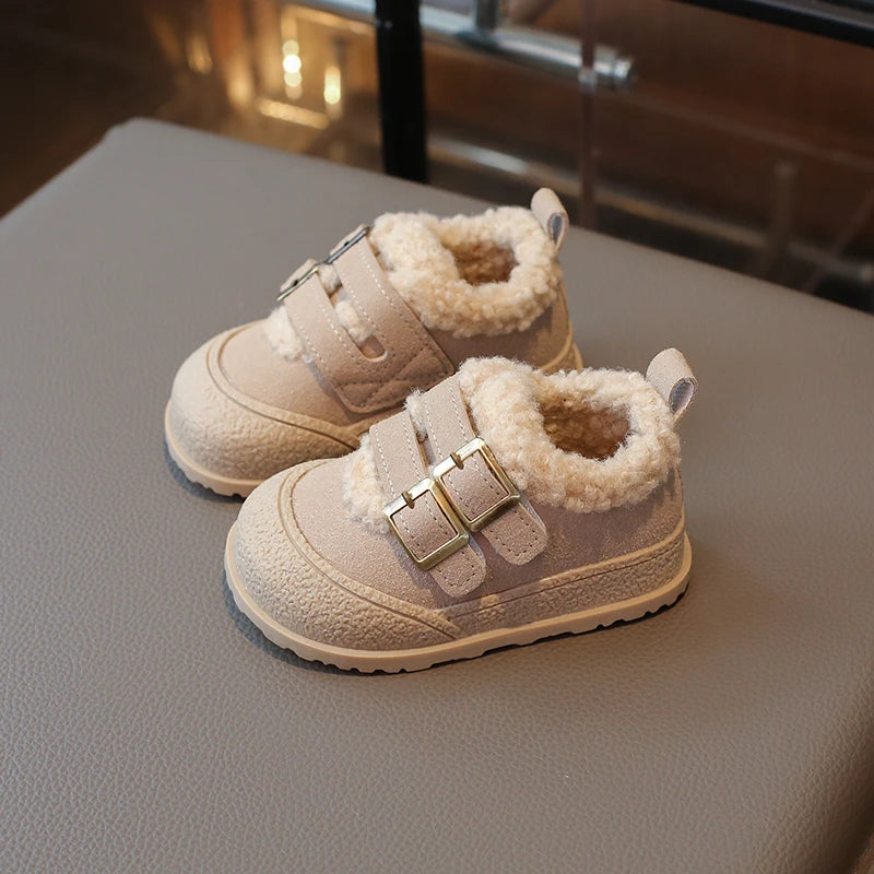 Children's Padded Shoes 0-6 Years Old Khaki Thickened Warm Boys Girls Walking Shoes Beige Soft Non-slip Kids Baby Cotton Boots