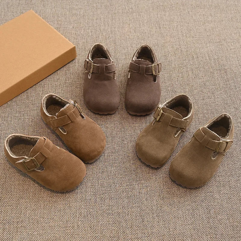 Children Flat Shoes Suede for Winter Kids Moccasins Non-slip Soft Sole 2024 Brand New Boys Girls Leather Shoes Warm Retro Trendy