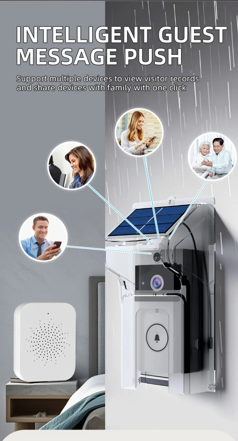 Waterproof Visual Intercom Doorbell Solar Power Wireless Front Door Camera HD Home Security Video Doorbell Outdoor Surveillance