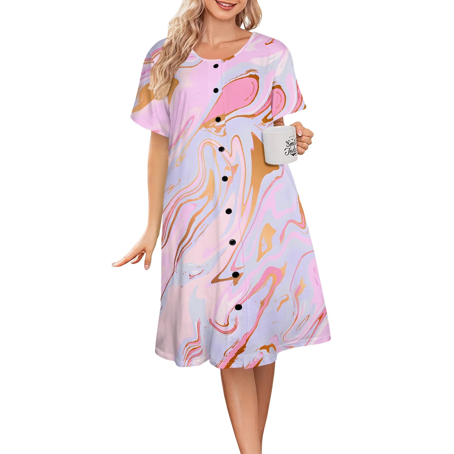 house dress  for women short sleeve house coats dusters robe moomoo nightgowns with pockets