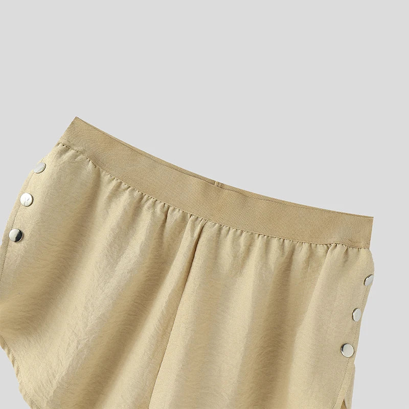 INCERUN Men Shorts Solid Color Elastic Waist Split Side Button Men Bottoms Streetwear 2025 Fashion Sexy Casual Male Shorts S-5XL