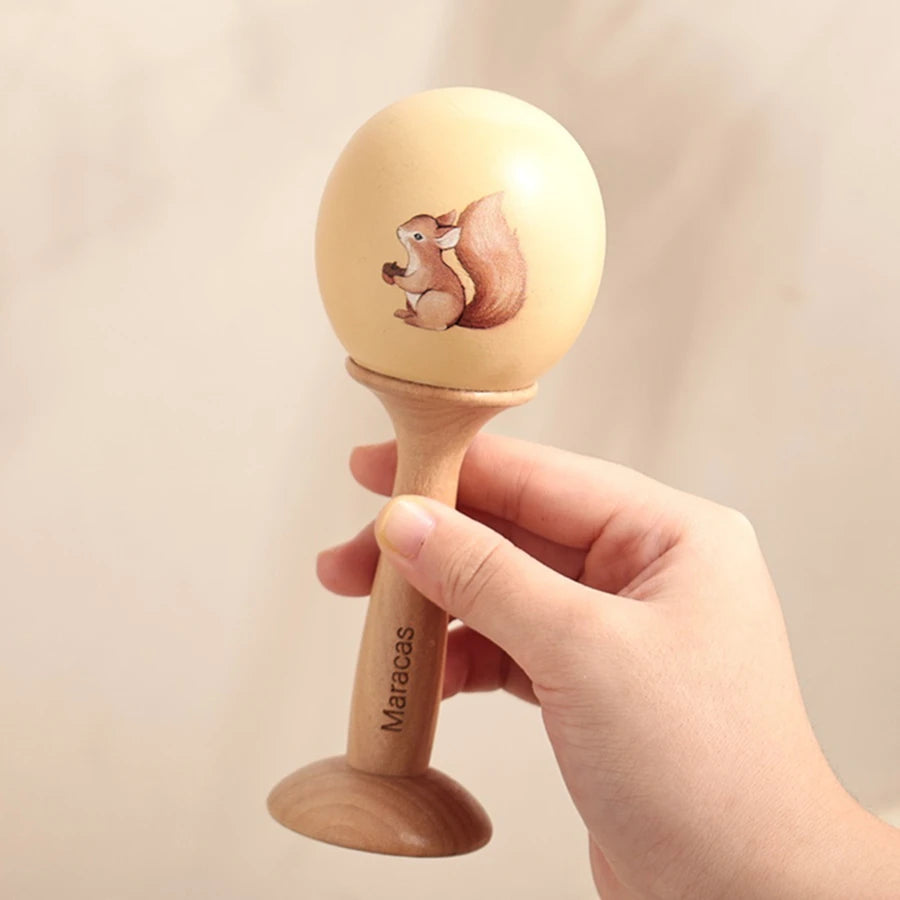 Kids Wooden Montessori Toys Musical Instruments Rattle Toys Wooden Squirrel Percussion Instruments Preschool Educational Toys