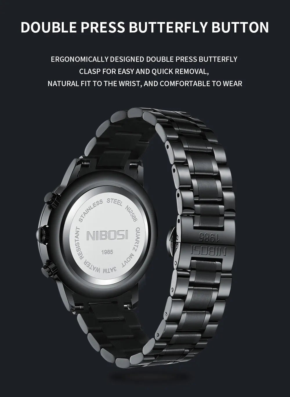 NIBOSI Men's Watches Analog Minimalist Black Dial Watch for Men Business Chronograph Military Casual Wristwatch Stainless Clock