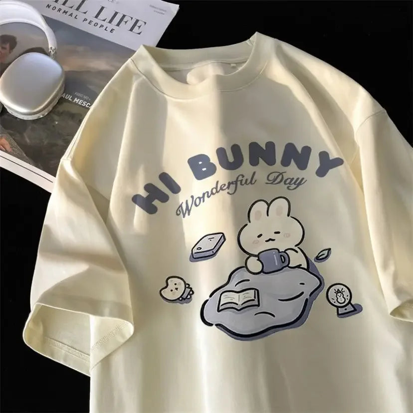 Short Sleeved T-shirt for Women Cartoon New 2024 Men and Women Pure Cotton Half Sleeved Shirt Loose High Appearance Fashion