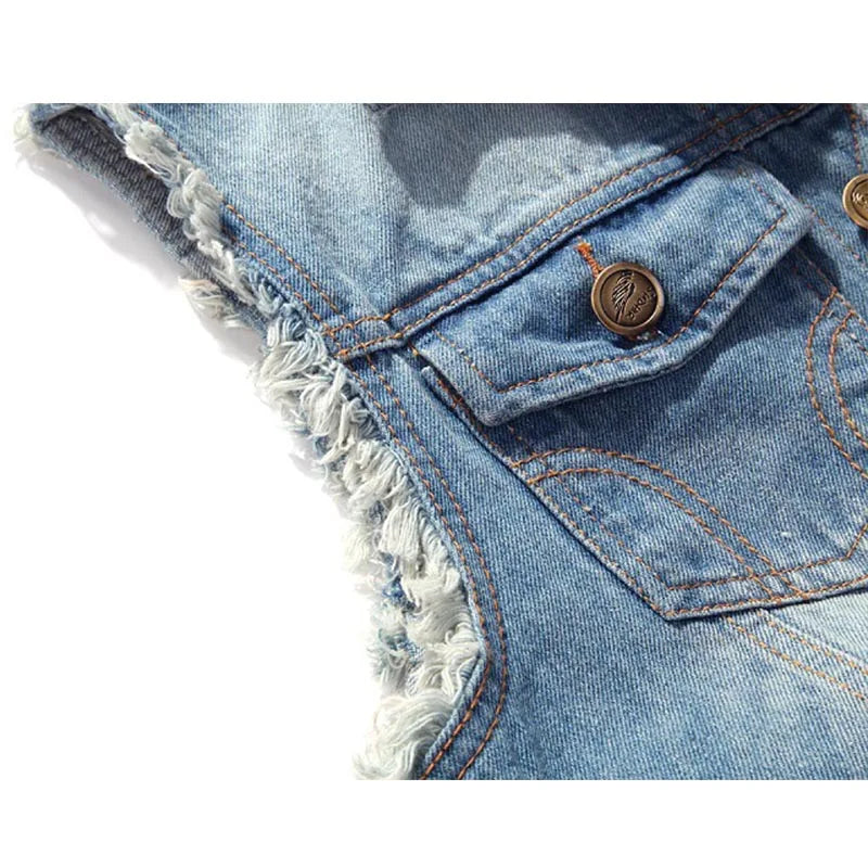 Hip Hop Jeans Coat Men Jackets for Short Sleeve Ripped Blue Jean Jackets Man 2025 Men's Denim Vest Mens Denim Shirt Husband Male