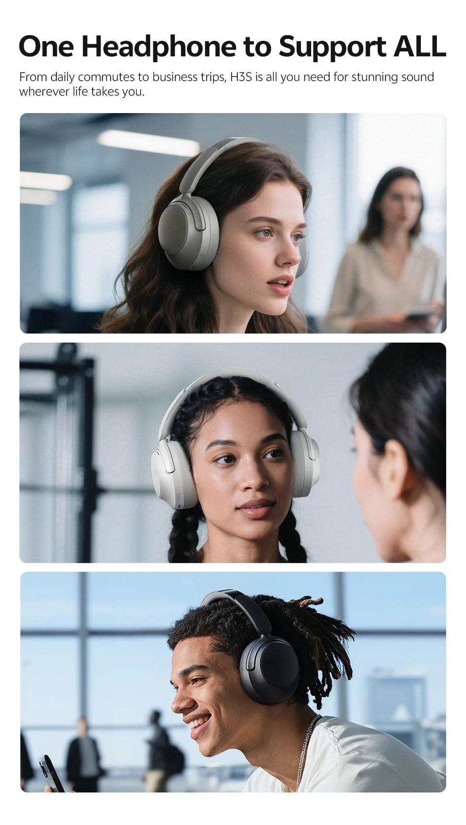 QCY H3S Wireless Headphones Bluetooth 6.0 Noise Canceling -56dB Over Ear Earphone Hi-Res Spatial Audio Dual Driver Headset 102H