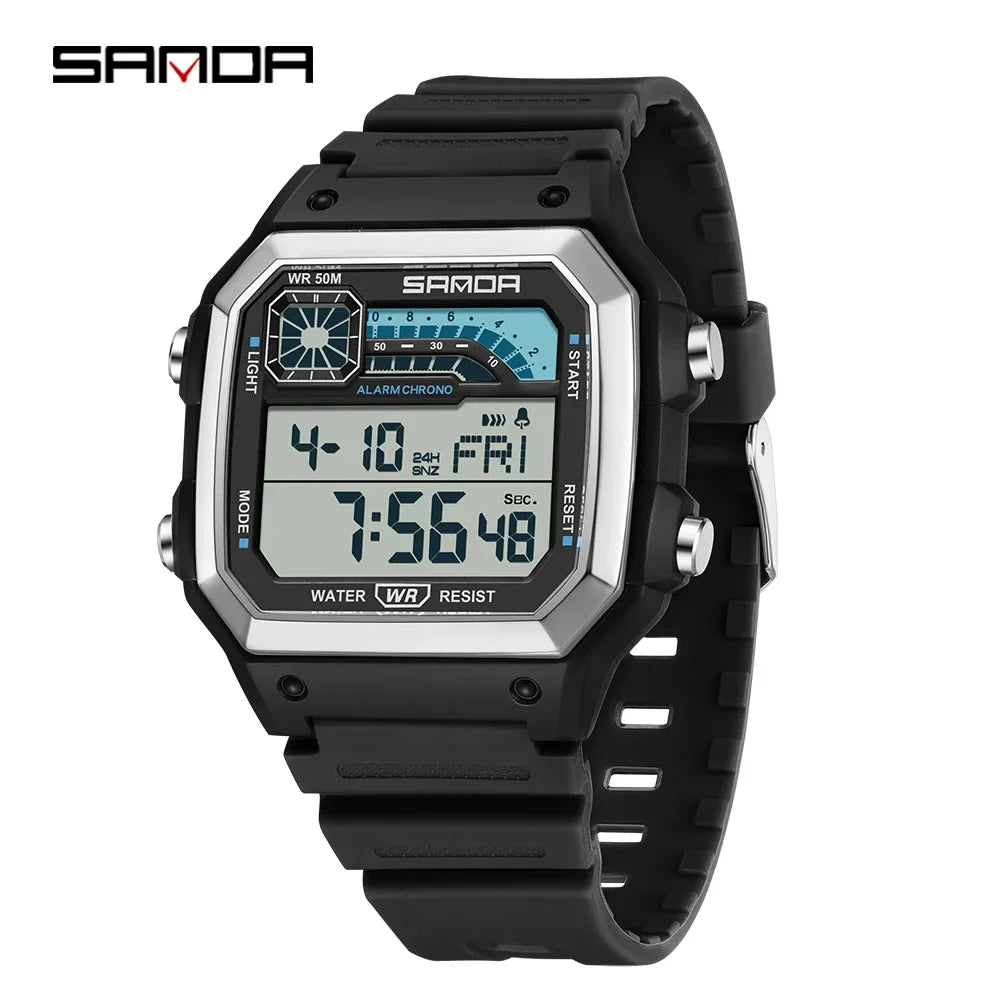 SANDA 6196 Electronic Watch Night Glow Waterproof Sports Men's Light and Thin Square Classic Male and Female Student Watch