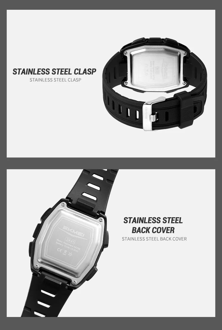 SKMEI 2441 LED Display Electronic Mens Wristwatches Waterproof Countdown Sport Watch for Men Military Digital Clock Reloj Hombre