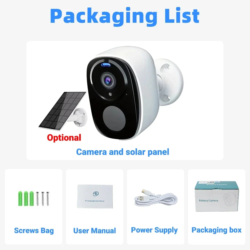 2K 5MP Solar Security Camera Wireless Outdoor Color Night Vision Battery Powered 2.4G WiFi, PIR, Waterproof, Two-Way Alexa