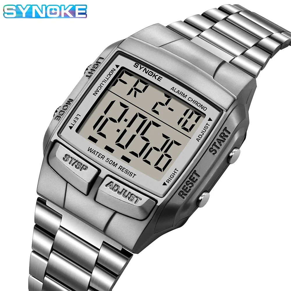 Mens Sports Digital Waterproof Watch, Multifunctional Wrist Watches For Men, Plastic Case Alloy Strap