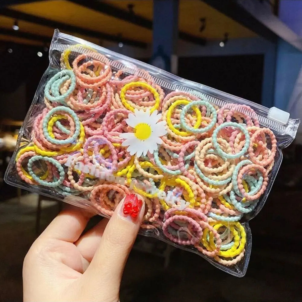 100PCS/Bag Baby Kids Lovely Scrunchies Colorful Ponytail Holder Hair Rope Hair Accesorries Children Hair Ties