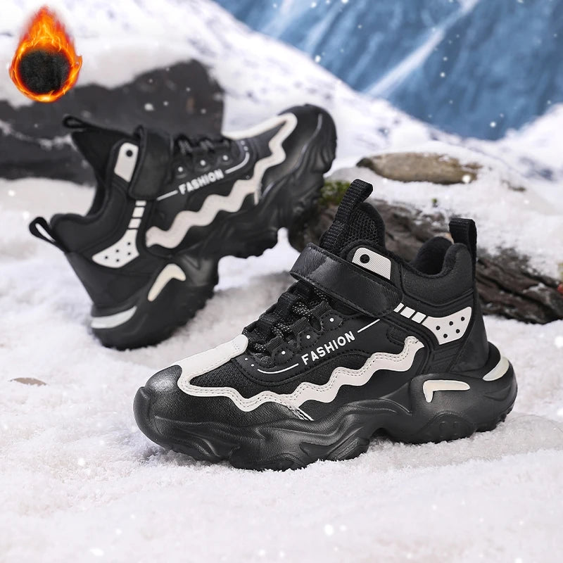 Kids Casual Shoes Winter Boys Leather 5-15y Children Tennis Fashion Sneakers Toddlers Fur Outdoor Footwear Size 29-39