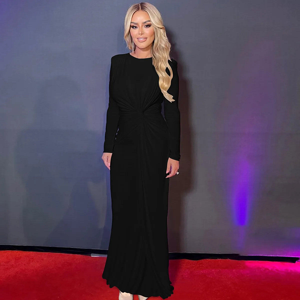 Women's Evening Dress Spring Summer New Fashion Slim Solid Color Casual Round Neck Long Sleeve Long Dress Elegant Party Dresses