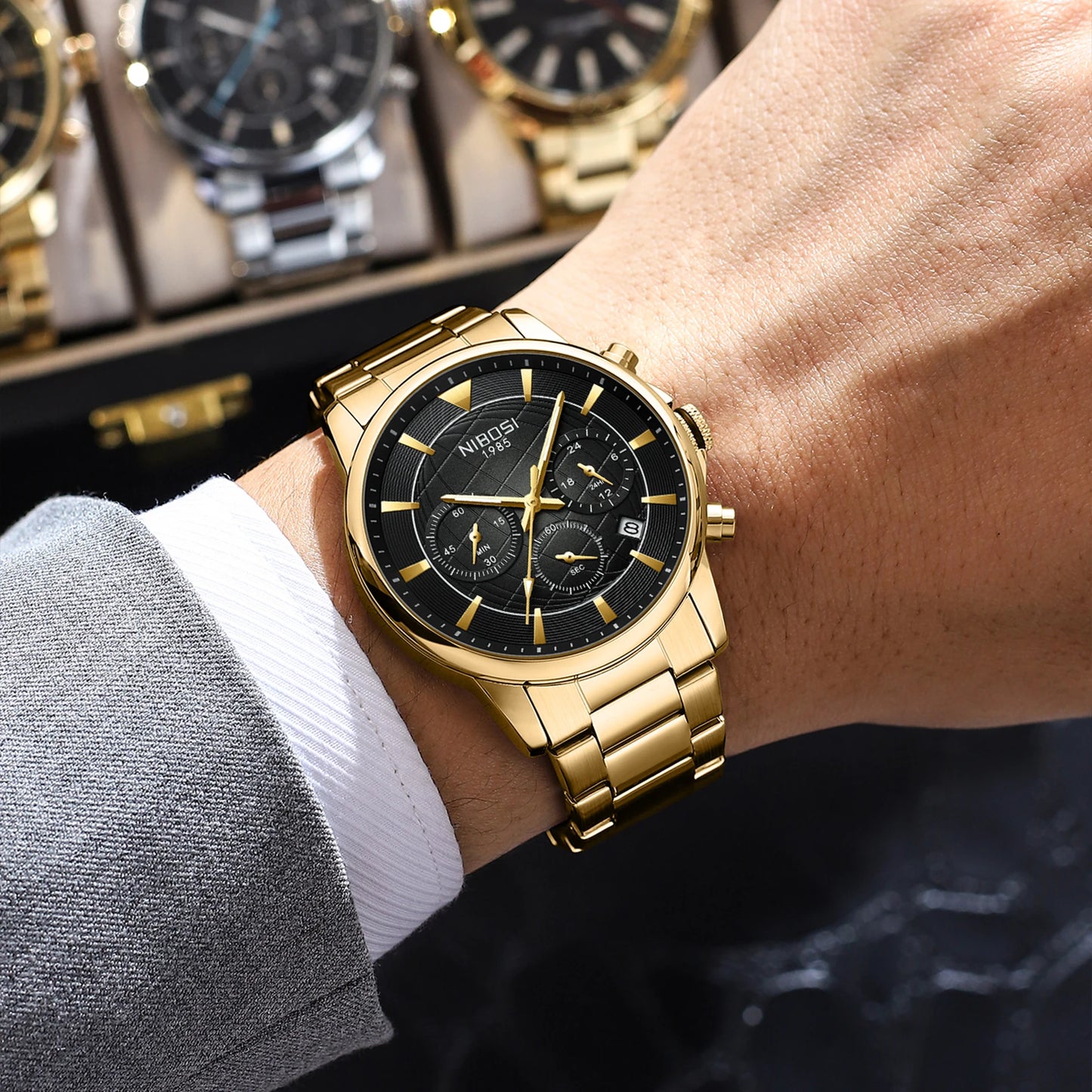 NIBOSI Mens Watches Analog Dainty Business Dress Watches for Men Military Chronograph Watch with Calendar Waterproof Stainless