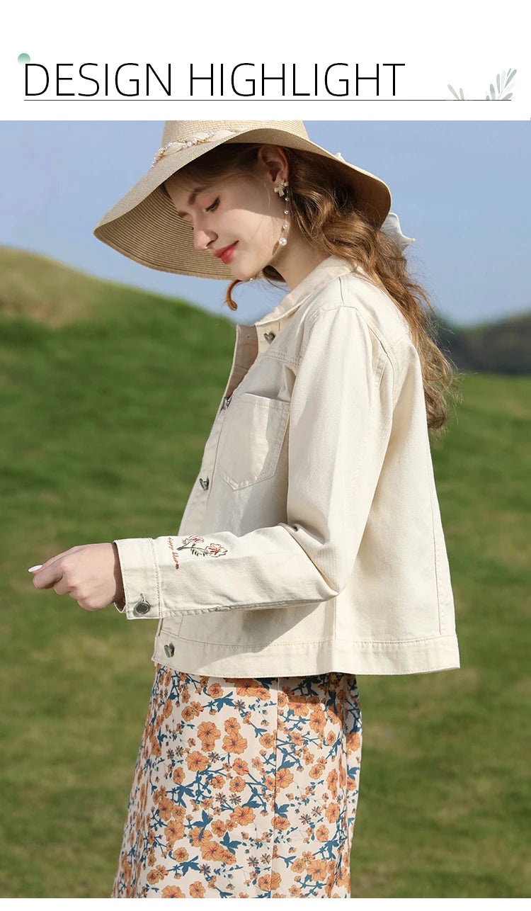 I BELIEVE YOU Denim Jackets for Woman French Embroidery Women's Coat 2023 Spring Casual 100% Cotton Female Clothes 2231184874