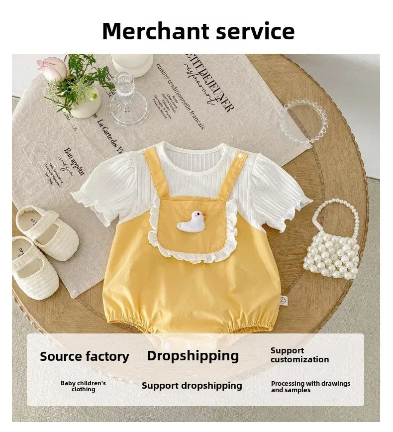 Baby Clothes Summer New Female Baby Strap Fake Two Piece Jumpsuit Newborn Super Cute Duckling