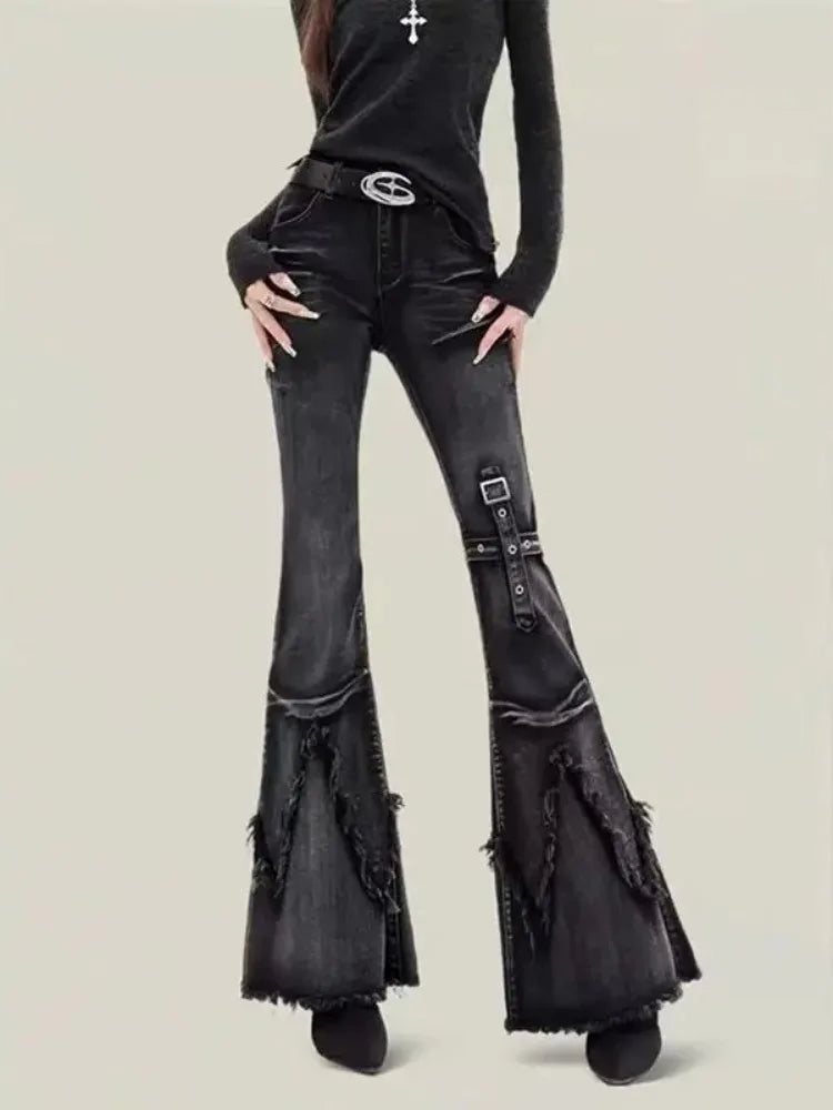 New retro slim-fitting women pants Y2k fashion trendy wasteland trousers legs furrow stretch jeans for women