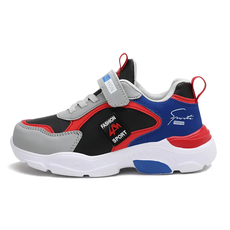 Autumn and Winter Children's Shoes, Boys' Sneakers, Leather Surface, Breathable, Non-Slip, Versatile Sports Shoes for Middle-Aged and Older Children and Primary School Students