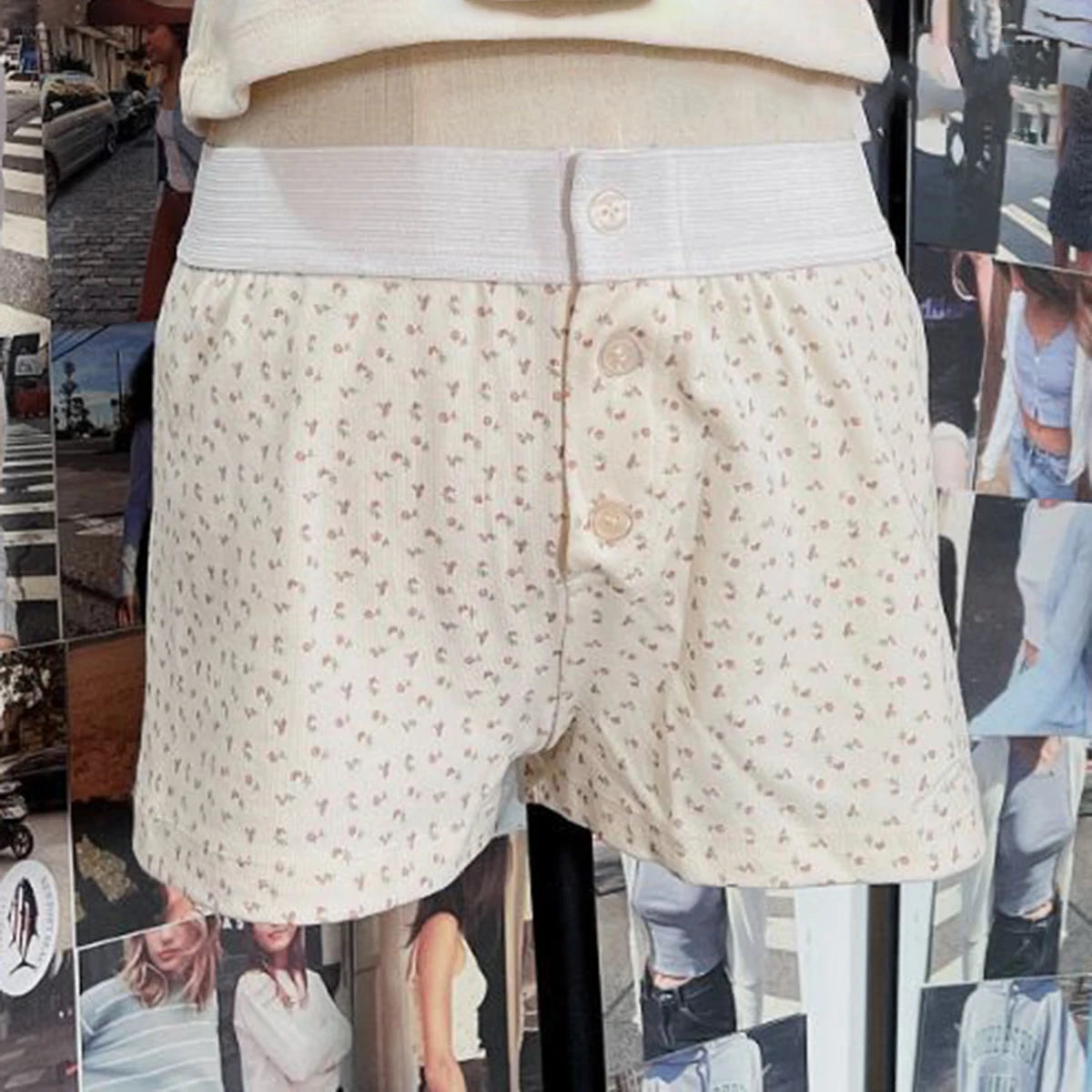 Purple Floral Print Home Shorts Summer Patchwork Elastic Waist Straight Short Pant Casual Cute Cotton Pants Woman Clothing