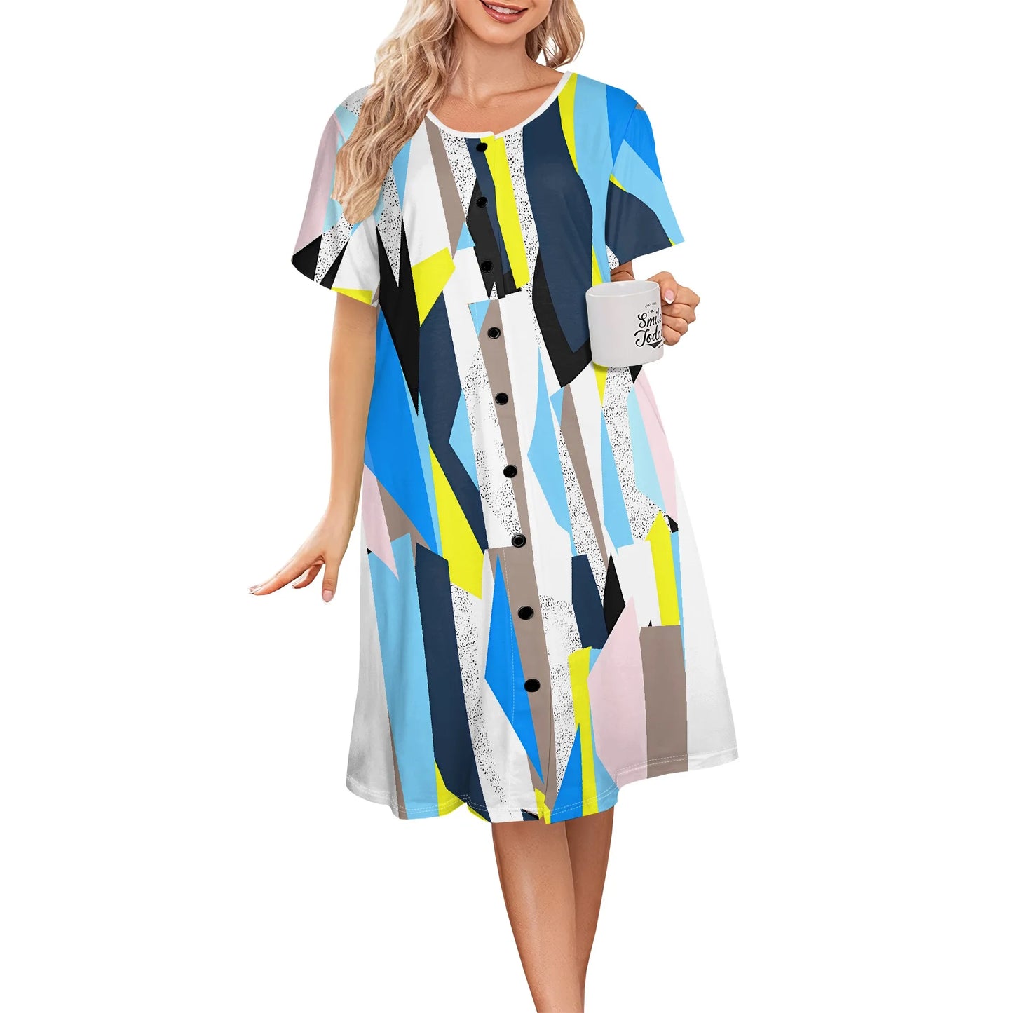 house dress  for women short sleeve house coats dusters robe moomoo nightgowns with pockets