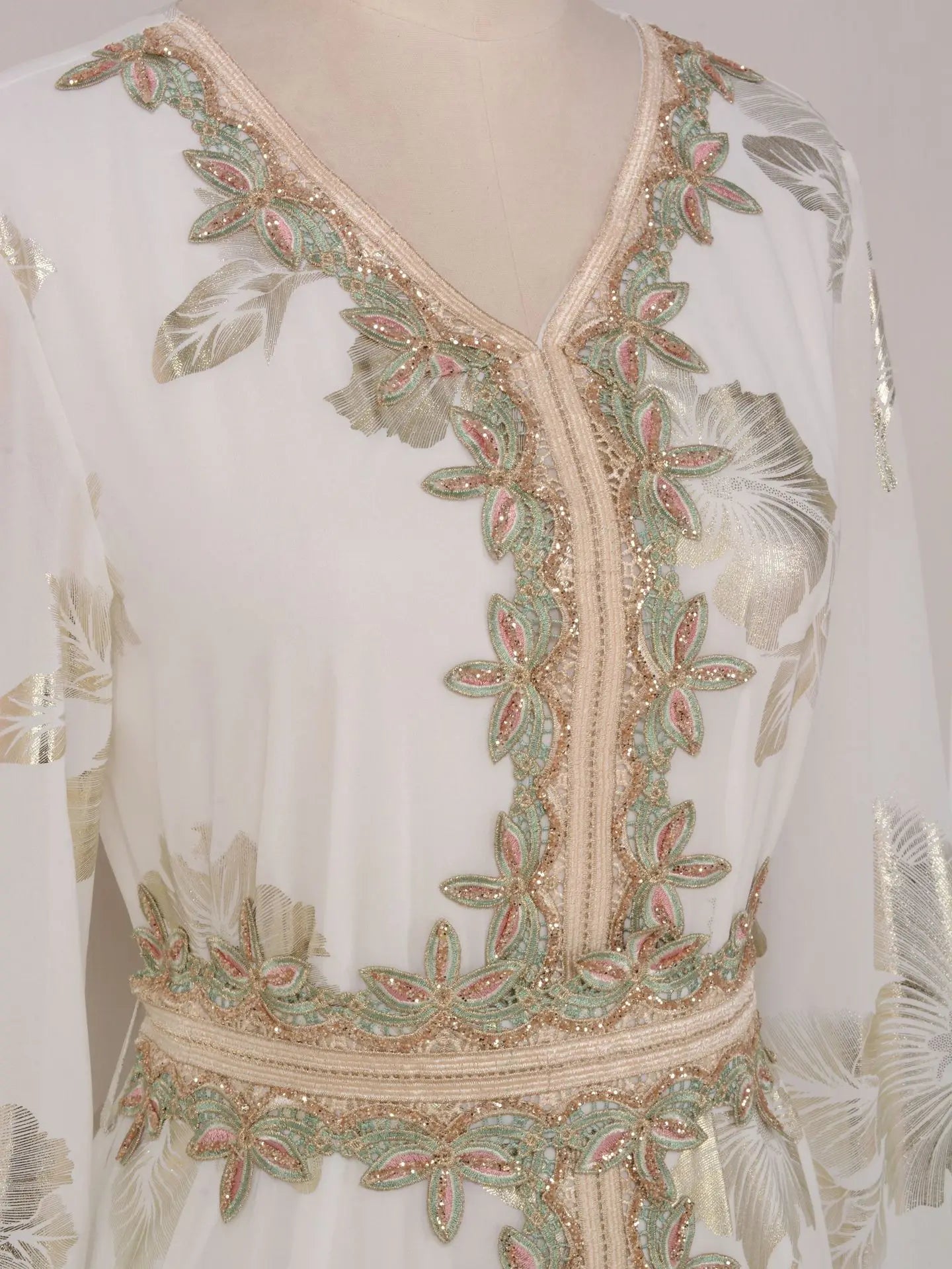 Eid Muslim Women Dress Gown Turkish Caftan Abaya Jalabiya Ramadan Party Dresses Morocco Kaftan V Neck Belt Embroidery Vestidos