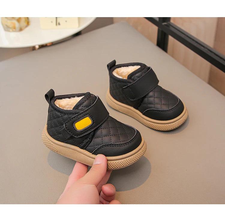 Kids'Casual Shoes Ankle Boots PU Leather Water-Resistant Winter Shoes For Children Anti-slip Warm Pink Black Shoes Size 21-31