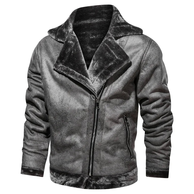 2022 Winter Jacket Mens Suede Leather Jacket Lapel Collar Vintage Style Warm Thick Fur Slim Fit Men Jackets M-4XL