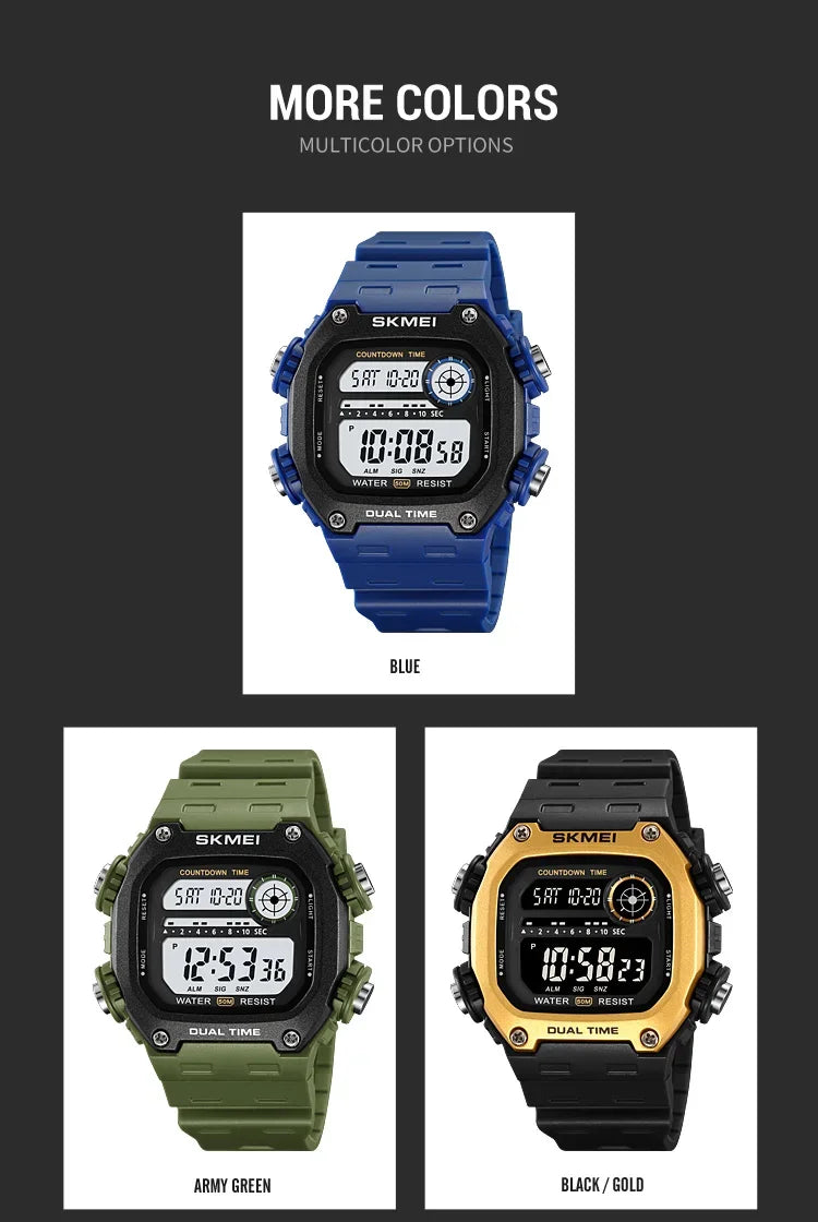 SKMEI 2126 Digital Countdown Sports Watches for Men LED Display Waterproof Stopwatch Mens Wristwatch Alarm Clock montre homme