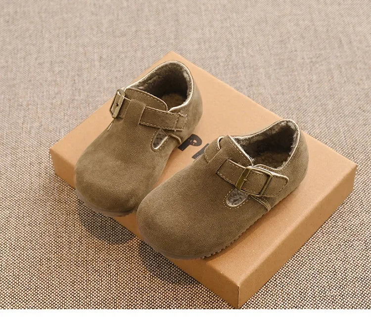 Children Flat Shoes Suede for Winter Kids Moccasins Non-slip Soft Sole 2024 Brand New Boys Girls Leather Shoes Warm Retro Trendy