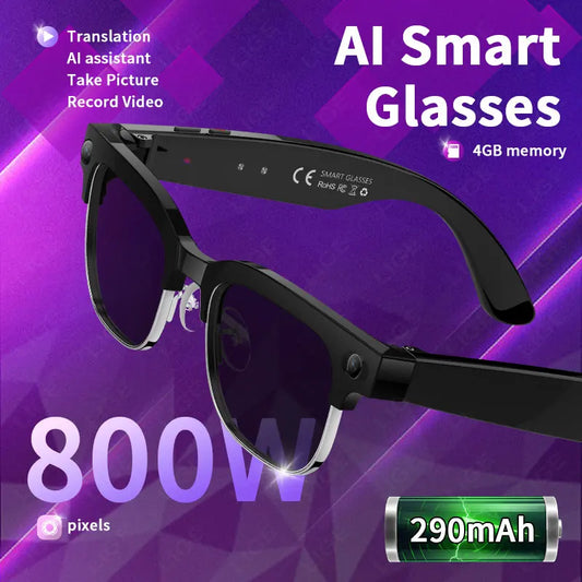 4K HD Camera Glasses Translator AI Glasses Video Recording BT Call Music Glasses Waterproof Sport Bluetooth Smart Sunglasses Men