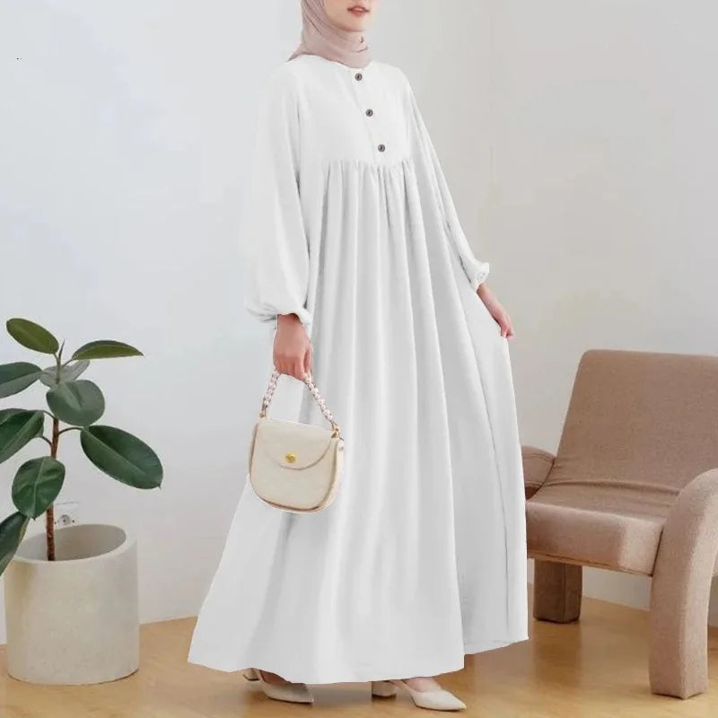Muslim Women's Long Dress Spring Autumn Fashion Solid Color Loose Dreses Casual Full Sleeveless Maxi Dress Robe Femme