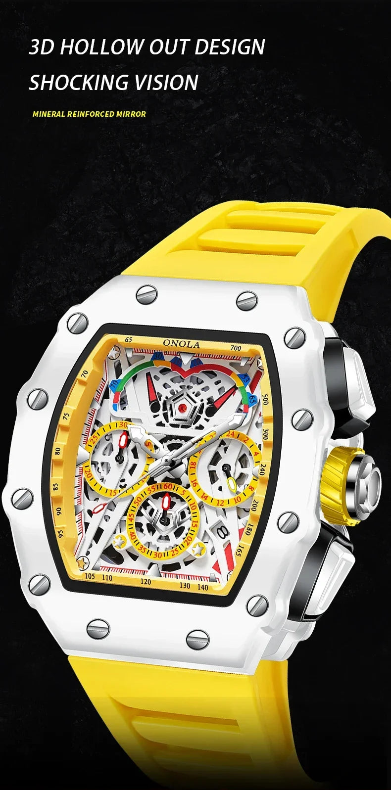 Watches for Man ONOLA 6827W Trend White Men Watch Waterproof Chronograph Quartz Wristwatch Sports Silicone Strap Reloj Hombre