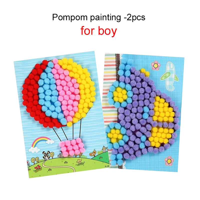 Children DIY Stickers Toys Button/Pompom/Diamond Early Education Kids Puzzle Handmade Creative Painting 3-6 Years Old Gifts TMZ