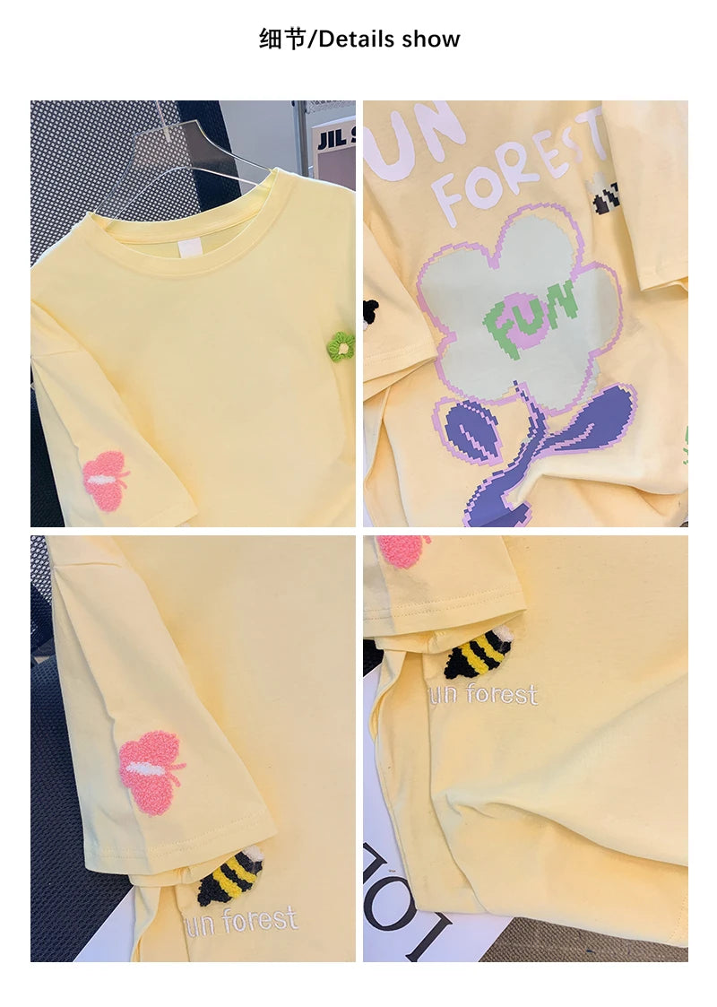 Pure Cotton Short Sleeved T-shirt Women's Summer 2024 Embroidered Flower Trend Round Neck New Top Oversized Women's Clothing