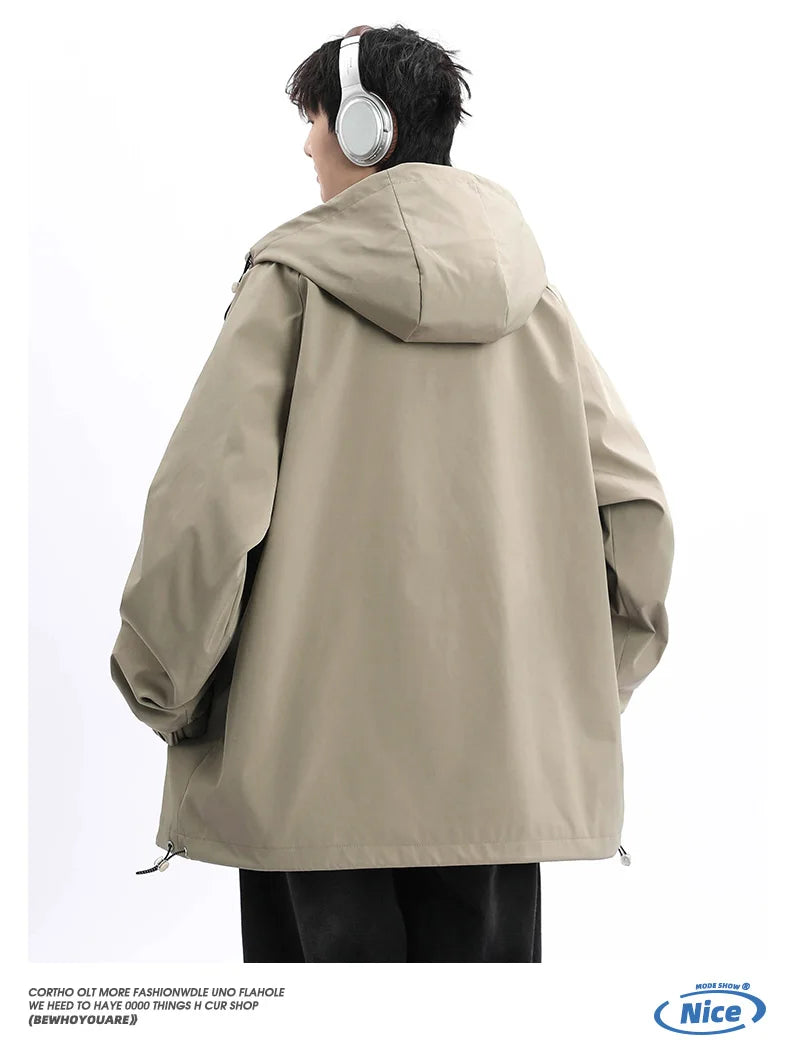 Autumn Men's Jacket Springtime Trendy Streetwear Coat Fashion Outerwear Hooded Solid Color Men Jackets Korean Version Clothing